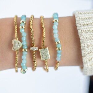 Gold Beaded Bracelet Stack Waterproof 4-Piece Set with CZ Accents SET of 4 CUTE